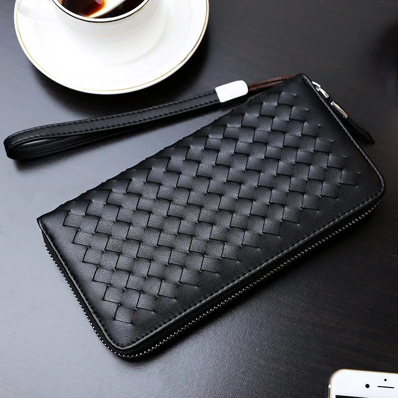 

New Men's Multifunctional Leather Handbag Men's Long Bag Weaving Large Style Large Capacity Business Card Bag Coin Purse
