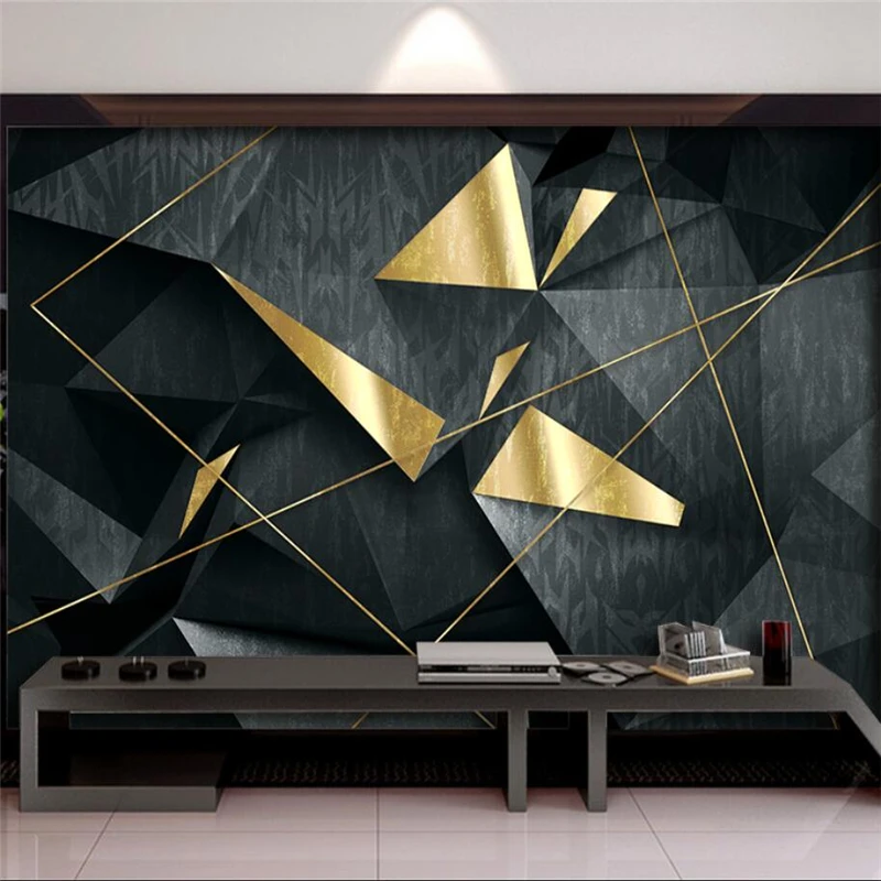 Custom wallpaper 3d modern geometric gold line relief TV background wall  living room bedroom restaurant decoration painting обои