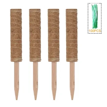 

4pcs With 100pcs Twist Ties Support Stakes Coir For Climbing Plants Extension Accessories Cucumbers Reusable Moss Pole Garden