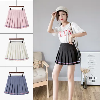 

Women Elastic Waist Skirts Striped Stitching Female Pleated Mini Skirt Summer High Waist Women's Short Skirts Sweet Girls Skirt