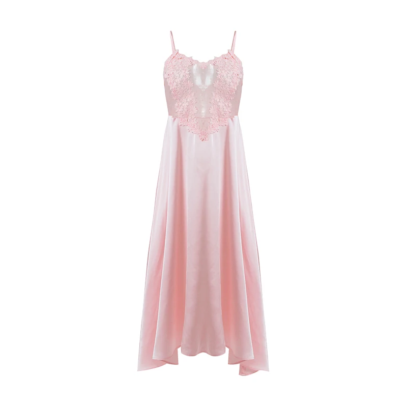 Female Lingerie Clothes Home Sexy Silk Bridesmaid Sleeveless Nightdress Satin Bride Lace Women V-neck Sleepwear - Цвет: Розовый