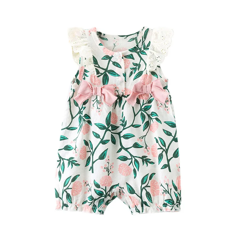 2019 Fashion Cute Toddler Kids Baby Girl Floral Ruffle Romper Flower Print Summer Bowknot Kids Jumpsuit Newborn Clothes