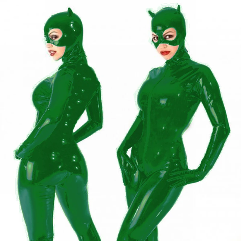 Cat Cosplay Bodysuit Pvc Faux Leather Zipper Open Crotch Jumpsuit Sexy