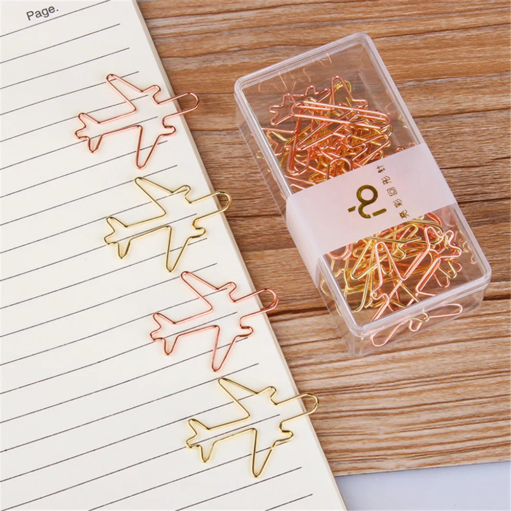 Rose Gold Airplane Metal Paper Clips Escolar Bookmarks Memo Clip Binder Clip Stationery Book Note Decoration 10/12/20/50pcs/set