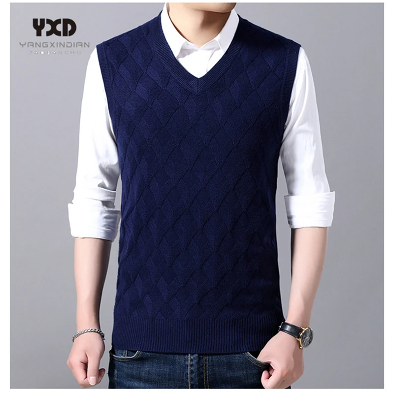 Sweater Men Autumn Winter Warm Wool Mens Sweaters V-Neck Sleeveless Sweater Vest Mens jumpes Pull Homme Jersey Hombre Pullover