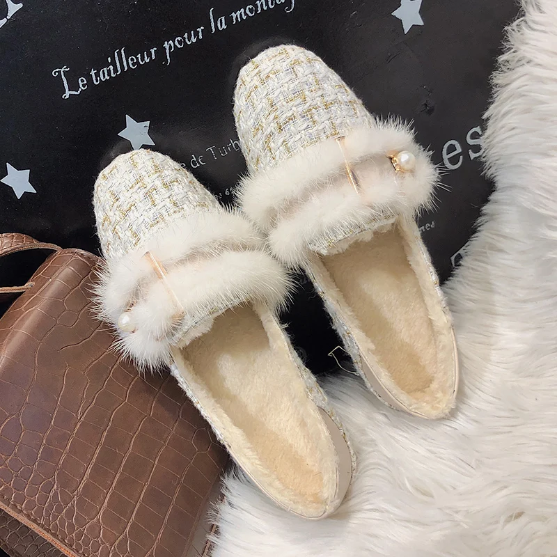 

Autumn winter cotton shoes warm velvet Korean version of the metal buckle a pedal lazy hair shoes female peas shoes U12-92
