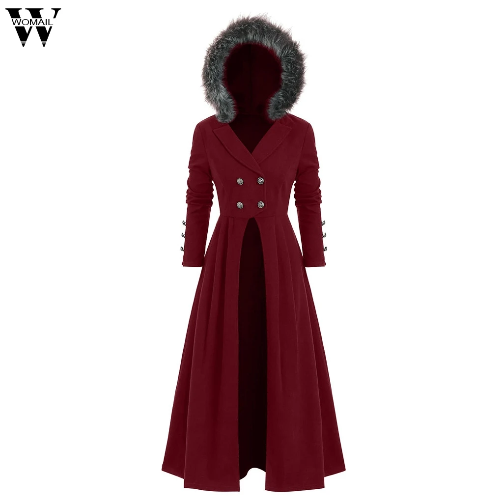 Womail женское готическое стимпанк длинное пальто на шнуровке с капюшоном пальто куртки винтажные осенние женские викторианские пиджаки размера плюс