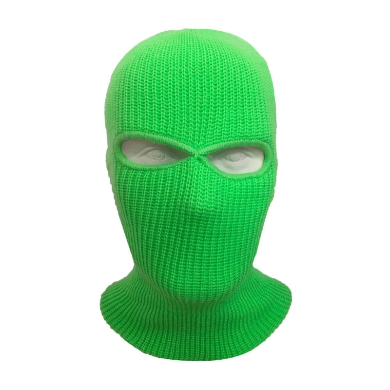 black skullies Men Women 2-Hole Knitted Ski Mask Balaclava Hat Winter Solid Color Full Face Cover Neck Gaiter Outdoor Cycling Windproof Helmet yellow skully hat