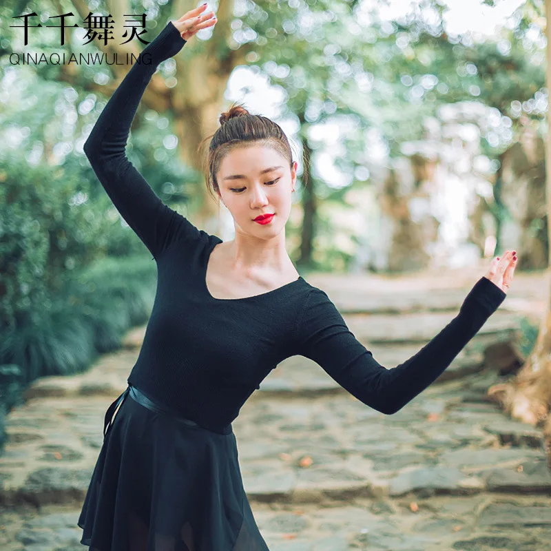 

Adult Dance Sweater Women's Warm V-neck Ballet Exercise Clothing Autumn Spring And Autumn Knitted Coat Slim Fit Black Top