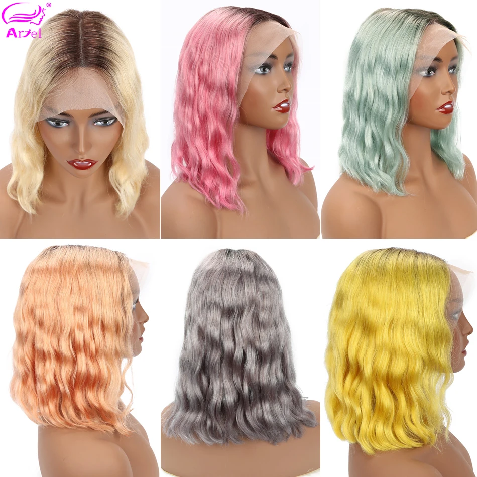 Water Wave Wig Bob Lace Front Wigs 1b Neon Blue Gray Pink Wig Ombre Lace Wig 13�4 Brazilian Remy 613 Lace Front Human Hair Wigs