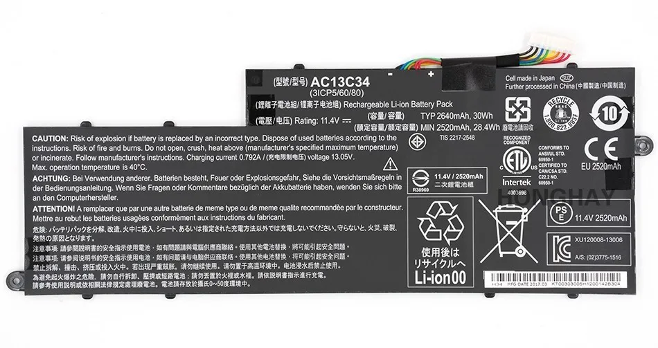 Honghay AC13C34 аккумулятор для ноутбука acer Aspire V5-122P ICP5/60/80 V5-132 E3-112 V5-122 ЖК 11,4 в 30wh 2640 мА-ч