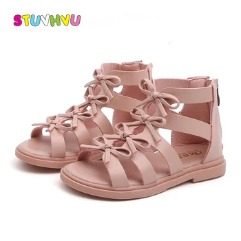 

Girls Sandals 2020 Summer New Fashion Children Roman Sandals Bow Leather Girls Princess Shoes Kids Beach Shoes Black Pink White