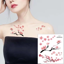 Романтическая вишня татуировка цветок розовая женщина плечо шеи рука ключицы тело искусство Дизайн Красочные Временные татуировки стикер живопись