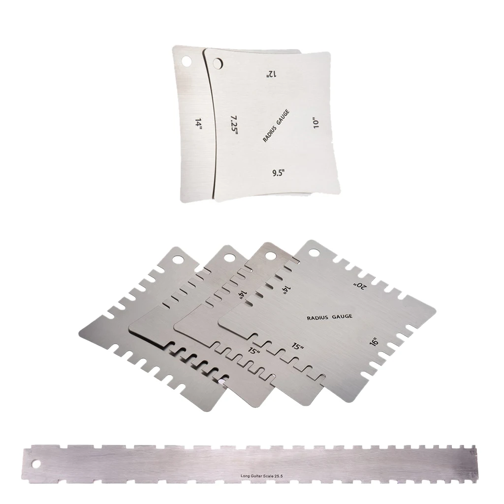 Stainless Steel Fretboard Ruler with Radius Gauge for Guitar Bass Luthier Tools