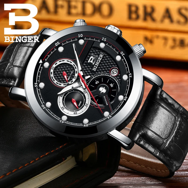 Relogio Masculino Бингер мужские часы Топ бренд класса люкс Хронограф Кварцевые часы мужские светящиеся мужские часы reloj hombre B-9017M6