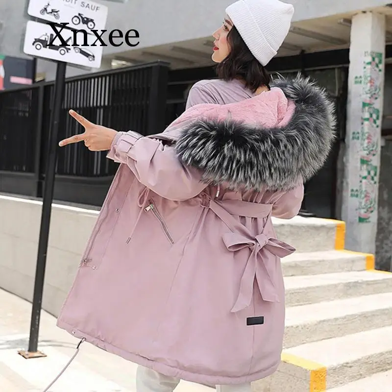 

Xnxee Women Winter Jacket With Large Fur Hooded New Arrival Female Long Winter Coat Parkas With Fur Lining
