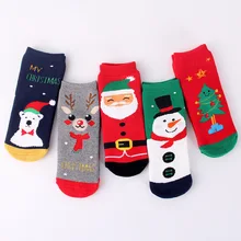 5 пара/лот, хлопковые осенне-зимние детские носки для маленьких девочек и мальчиков полосатые носки с лосем, снеговиком, Санта Клаусом, медведь для рождественской елки