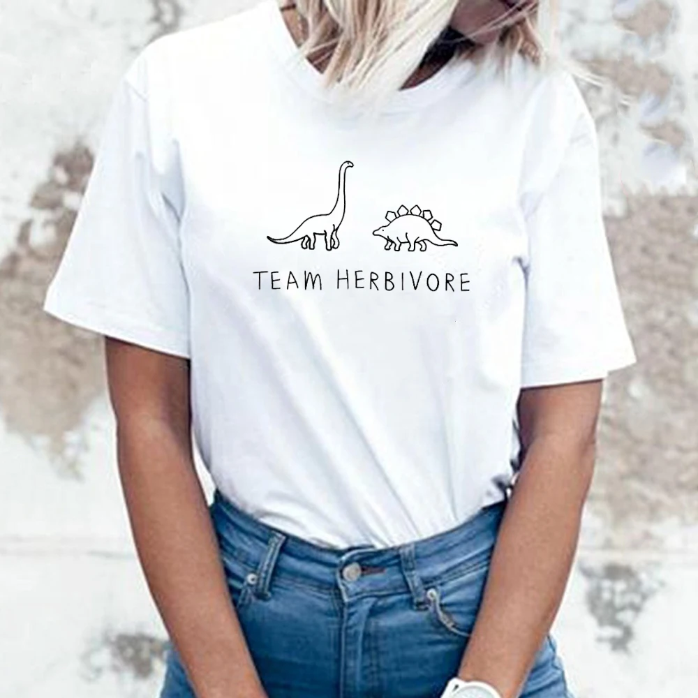 

Team Herbivore Cute Dinosaur T-shirt 90s Girls Harajuku Graphic Tees Tops Fuuny Summer Women Clothes Vegan Tshirt Drop Shipping