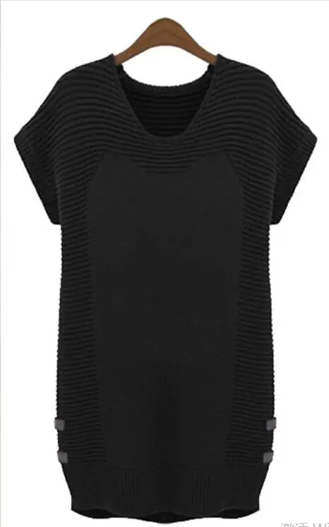 Осенняя и зимняя женская одежда больших размеров с круглым вырезом и коротким рукавом, свободные трикотажные платья-свитера X025 - Цвет: Черный
