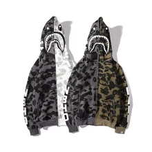 19ss Europe And America Casual FW Japanese Trend Joint Camouflage Shark Hoodie Zipper Popular Couples Men's Sweatshirts& Hoodie