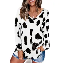 

2022 Spring Autumn New Women Casual Leopard Printed Loose T-Shirts Ladies Vintage V-Neck Long Sleeve Color Block Tunics Tops