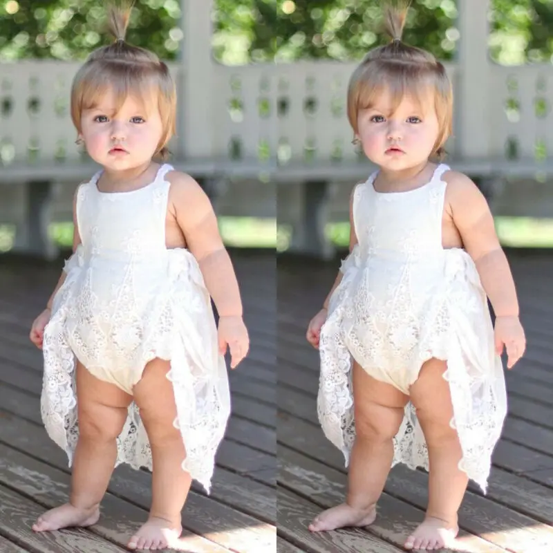 Été enfant en bas âge princesse bébé fille dentelle fleur body sans manches dos nu solide blanc combinaison tenue vêtements vêtements