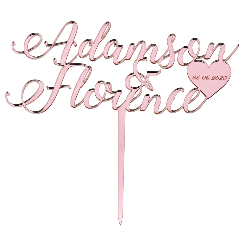 Pink Personalized Engraved Wedding Wooden Cake Topper Engraved Acrylic Name& Name Wooden Cake Topper For Wedding Party Decor Gift - Цвет: Pink