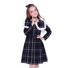 Клетчатое платье с длинными рукавами для девочек; Одежда для маленьких девочек; школьная повседневная одежда для подростков; весенне-осенняя одежда для девочек