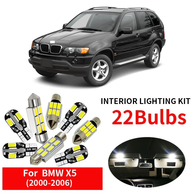 

22pc canbus Error Free LED Reading Bulb Interior Dome Map Light Kit for 2000-2006 BMW X5 E53 3.0i 4.4i 4.6is 4.8is 6000K White