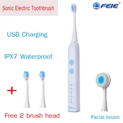 Feie USB Перезаряжаемый звуковой электрическая ультразвуковая зубная щетка отбеливающая зубы автоматическая зубная щетка моющаяся 2 щетки