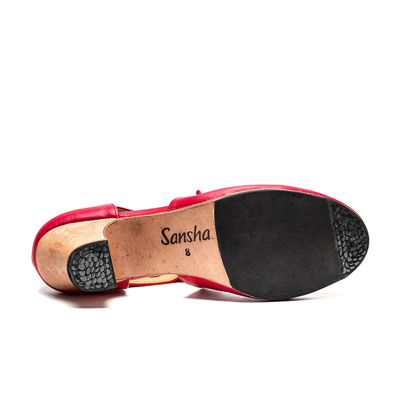 Sansha Professional Flamenco Character Lace Up 6CM Middle High Heel For Women Ladies Black Red Pierced Dancing Shoes FL29L 4