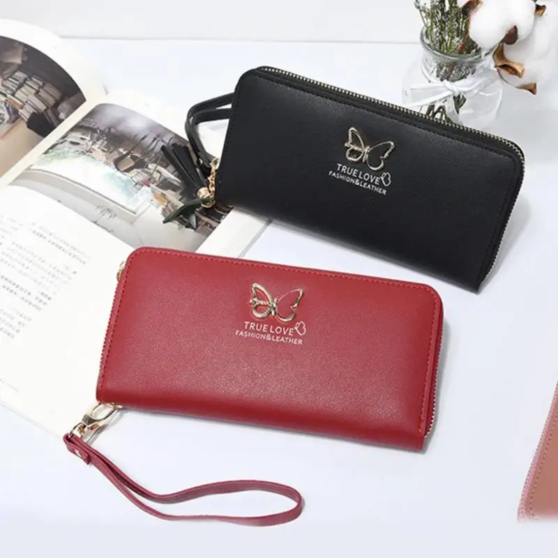 

Women Purse Card Holders Women Wallet Long Section Money Pocket Wrist Handle Phone Case Pouch Handbag