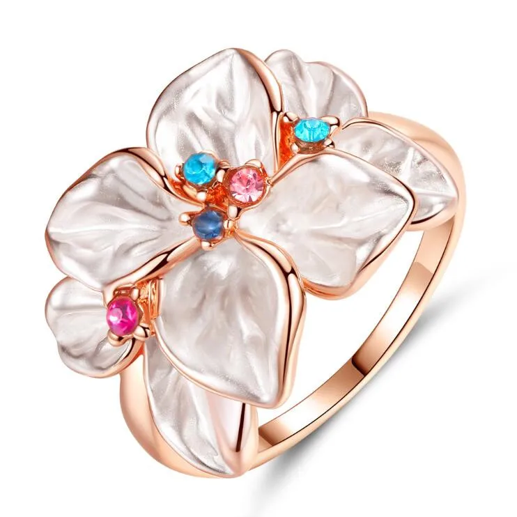 

Fashion Flower-shaped Inlaid Cubic Zirconia Rose Gold Ring Female Even Anniversary Gift Personalized Hand Jewelry KR57