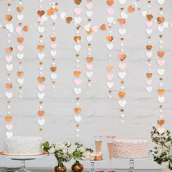 Elegant Love Pink and Gold Glitter Heart Garland for Weddings, Birthdays, and Bridal Showers (Rose Gold Pink 13Ft)