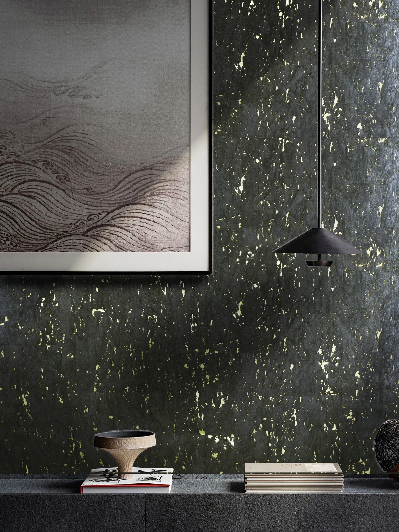 MYWIND 2021 Home Design Dark Brown Modern Carbon Black Cork Wallpaper Rolls Gold Metallic Textured Wall Paper