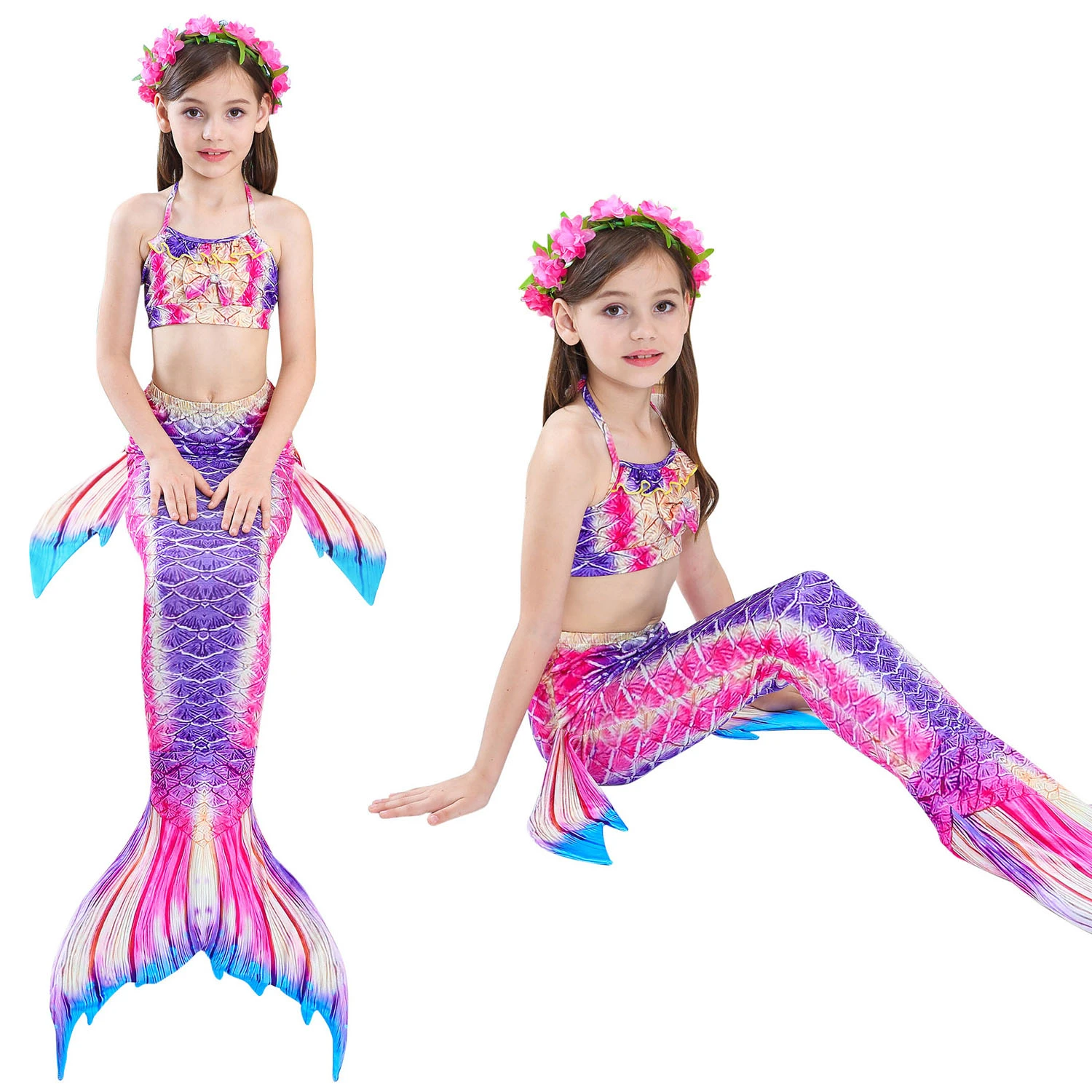 女の子のビキニ水着スリーピース人魚の尾水着子供水泳服ドレス水泳温泉水着 Aliexpress Sports Entertainment