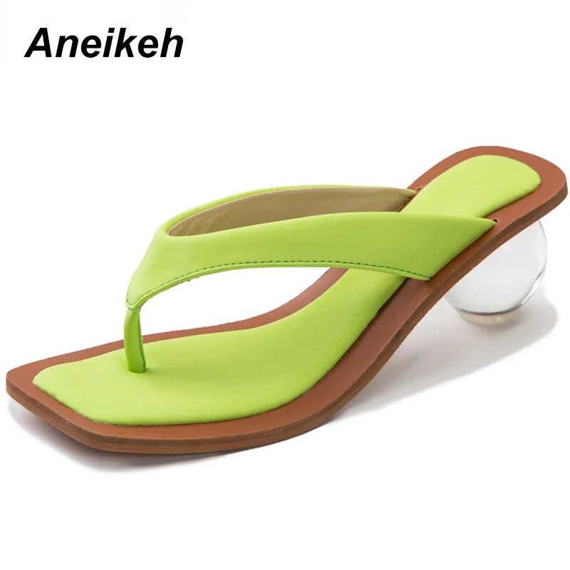 

Aneikeh 2020 Women Sandals Plus Size 41 42 43 Transparent Round Heel High Heels Shoes Open Toed Gladiator Sandals Slippers Pumps