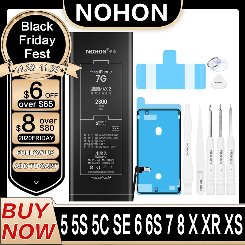 Аккумулятор NOHON для iPhone 7 6S 6 8 X Xr Xs SE 5S 5C 5 сменная батарея iPhone7 аккумулятор телефона