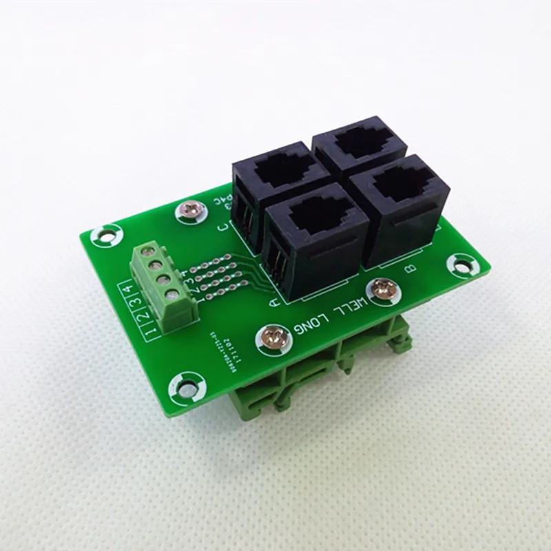 RJ9 4P4C Jack 4-Way Buss Breakout Board, клеммный блок, разъем