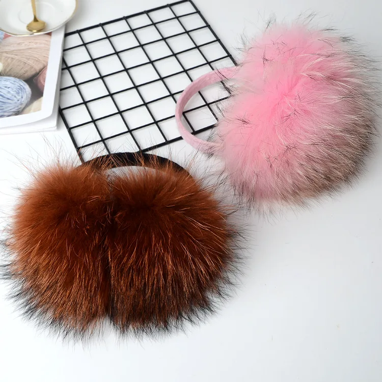 

Winter Raccoon Fur Earmuff 2019 New Fashion Natural Color Real Fur Earmuffs Women Warm Ear Muffs Unisex Headband