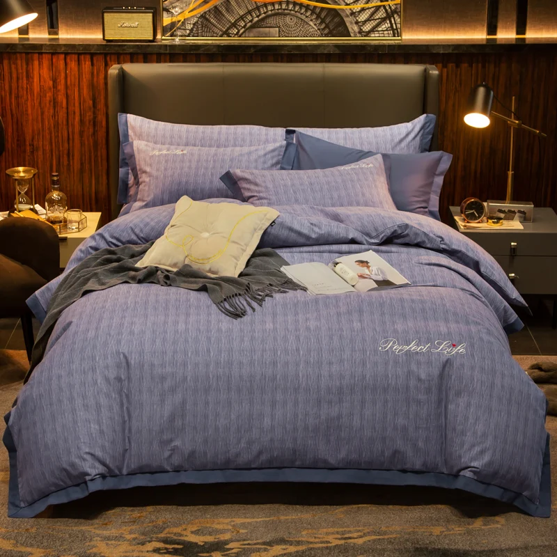 1 Матовый хлопковый комплект постельного белья queen King size простыня наволочка пододеяльник 200*230 220x240 Morandi Цвет Серый Бежевый Синий Розовый - Цвет: 1