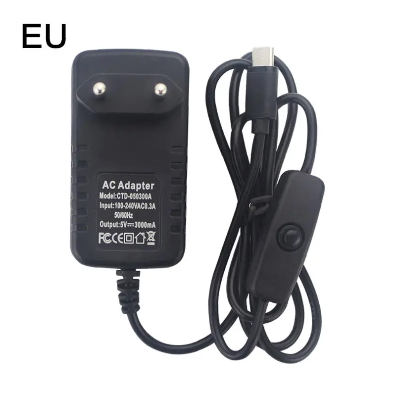 Высокое качество 5 в 3A Тип C зарядное устройство адаптер кабель питания с переключателем для Raspberry Pi 4 Модель B AU/UK/EU/US штекер