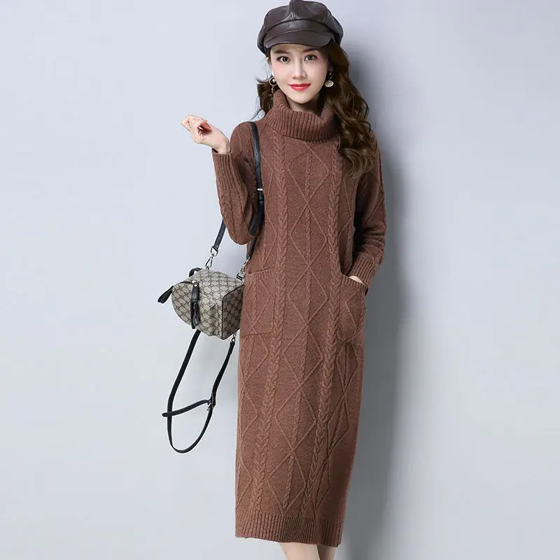 brown dresses Весна/осень, женские свитера, компьютерная вязка, свитшоты, пуловеры для женщин, высокая эластичность, одежда с высоким воротом, х-длинные свитера для беременных - Цвет: brown dresses