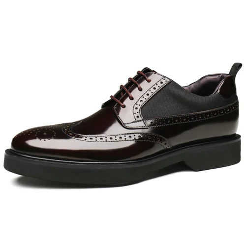 Wine Red Shoes Новинка; мужская обувь на платформе с круглым носком и шнуровкой ручной работы; модельные туфли-оксфорды из лакированной кожи; Мужские броги ручной работы на плоской подошве; JS355 - Цвет: Wine Red Shoes
