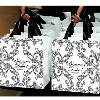

Personalized Wedding Welcome Bags with satin ribbon stylish ornate and your names cutom Elegant Wedding Gifts for guests