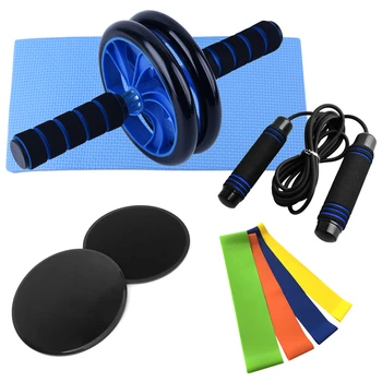 

9 PCS Fitness Set Abdominal Roller Wheel Knee Pad Disc Core Slider Resistance Loop Band Jump Rope Kit Home Gym Fitness Equipment