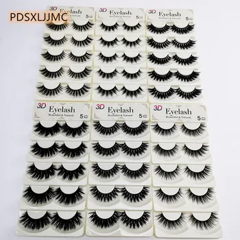 

PDSXLJJMC 5pairs 3D Mink Eyelashes Natural Long Thicking Eyelashes Extension Handmade Reusable False Eyelashes Set Package Box