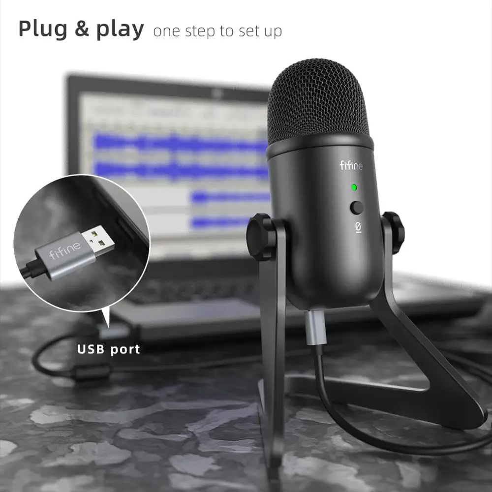 FIFINE USB Podcast Microphone for Recording Streaming on PC and  Mac,Condenser Computer Gaming Mic for PS4.Headphone Output&Volume Control, Mic Gain Control,Mute Button for Vocal,.(K678) 