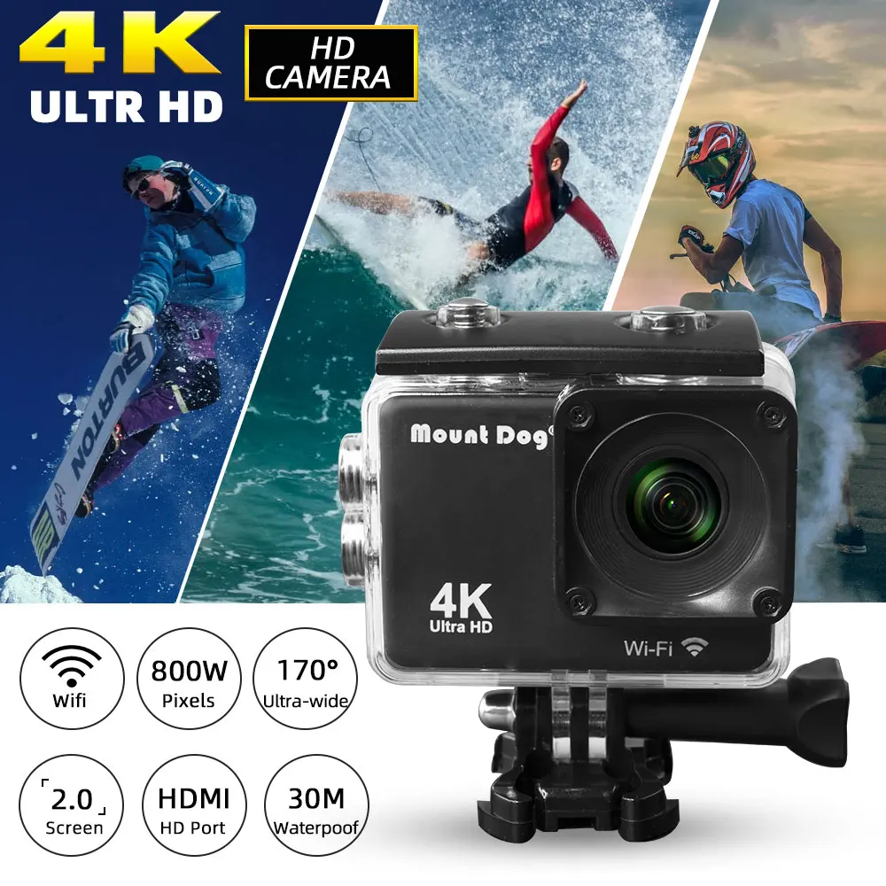 Mount tdog 4K экшн-камера HD с Wifi спортивная водонепроницаемая камера s видео Запись 30 FPS подводная камера
