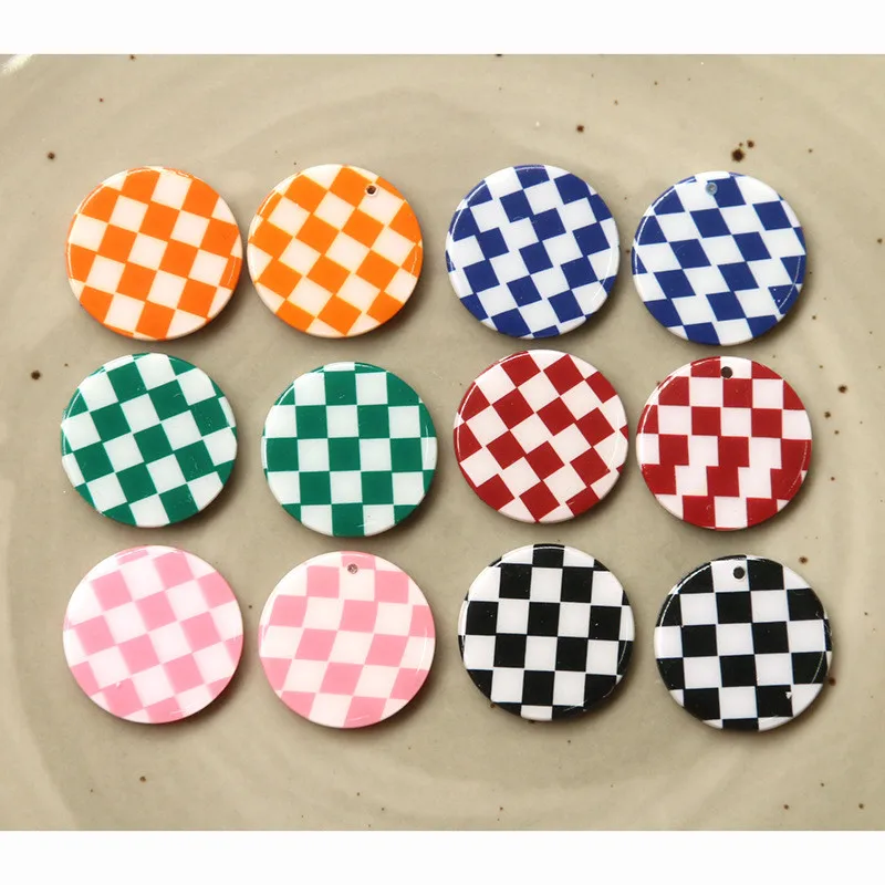 

New style 50pcs/lot 20mm color lattice pattern print geometry rounds shape acrylic beads diy jewelry earring accessory